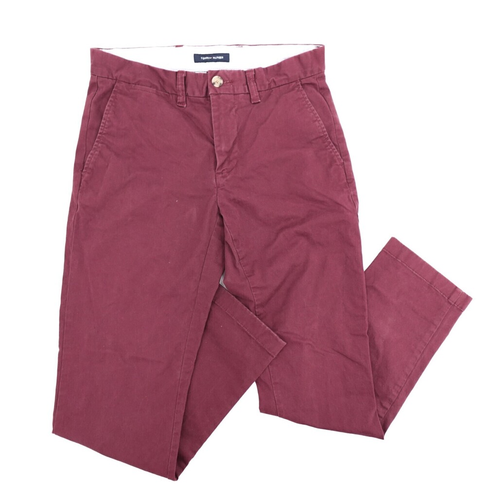 Tommy Hilfiger Pants Mens 29 Red Chino Khaki Straight Leg Mid rise Preppy Class